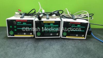 3 x HME Lifepulse Patient Monitors with 3 x 3 Lead ECG Leads (All Power Up)