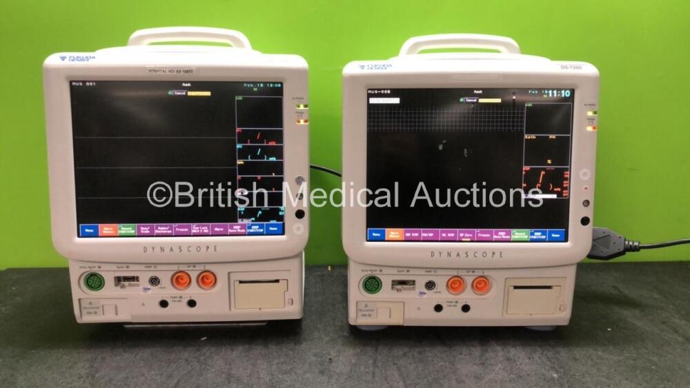 2 X Fukuda Denshi DS-7200 Patient Monitors Including ECG, SpO2, NIBP ...