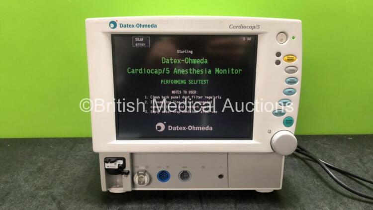 Datex Ohmeda Cardiocap 5 Anesthesia Monitor Including ECG, SpO2, NIBP and T1 Options with D-fend Water Trap (Powers Up) *SN FBWE00210*