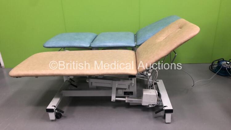 1 x Medi-Plinth Electric 3 Way Patient Examination Couch with Controller and 1 x Plinth 2000 Electric Patient Examination Couch with Controller (Both Power Up)