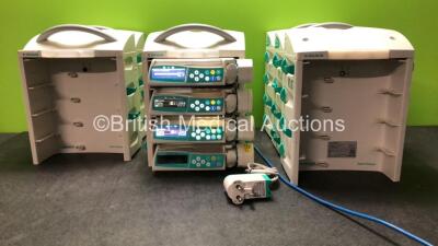 Job Lot Including 4 x B Braun Perfusor Space Volumetric Infusion Pumps (3 Power Up, 1 No Power) 1 x AC Power Supply and 6 x B Braun Space Station Racks