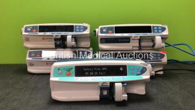 Job Lot of Infusion Pumps Including 2 x Carefusion Alaris CC Pumps, 1 x Carefusion PK Pump, 2 x Carefusion Alaris CC Guardrails Plus Pumps (All Power Up with Faults and Errors) *SN 135277803, 800303265, 800337567, 135008651, 800202734*