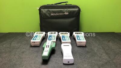 Mixed Lot Including 3 x Madsen Accuscreen Newborn Hearing Screeners with 3 x Batteries (All Untested Due to Possible Flat Batteries) 1 x Eco Screen Newborn Hearing Screener Untested Due to Possible Flat Battery) 1 x Guymark Pocket Screener (Untested Due t