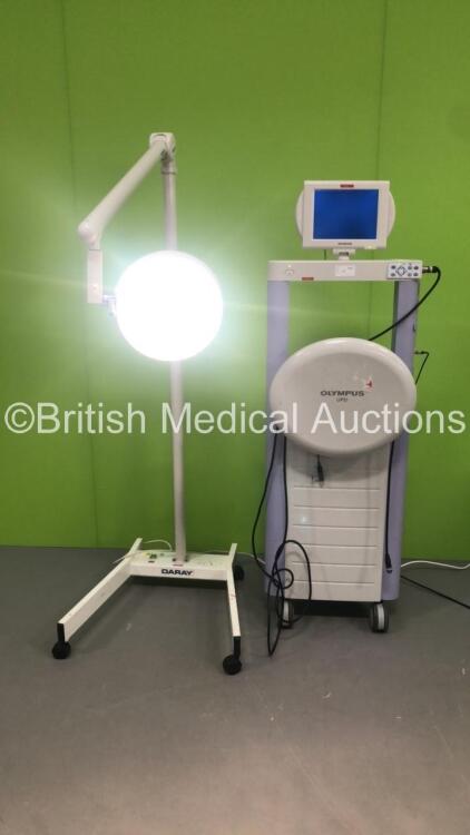 1 x Olympus UPD Scope Guide with Olympus MAJ-966 and MAJ-964 Cables (Powers Up) and 1 x Daray Mobile Patient Examination Lamp on Stand (Powers Up with Good Bulb)