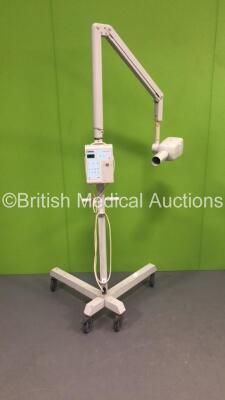 Gendex Oralix AC Dental X-Ray Head Type 9869 000 00101 *Mfd 06/2000* with Gendex Dens-O-Mat X-Ray Timer on Stand (Unable to Power Test Due to Cut Power Supply - Missing Finger Trigger)
