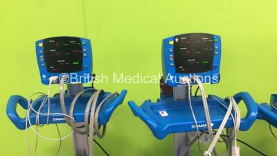 4 x GE Carescape V100 Patient Monitors on Stands with 4 x SpO2 Finger Sensors and 4 x BP Hoses (All Power Up) - 2