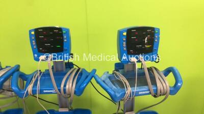 4 x GE Carescape V100 Patient Monitors on Stands with 4 x SpO2 Finger Sensors and 4 x BP Hoses (All Power Up) - 3