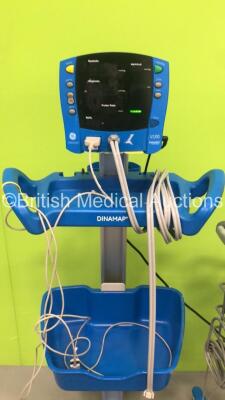 3 x GE Carescape V100 Patient Monitors on Stands with 3 x SpO2 Finger Sensors and 3 x BP Hoses (All Power Up) - 4