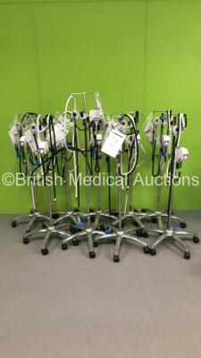 9 x Armstrong Medical Point Maxtec Oxygen Air Oxygen Blenders with Hoses and Regulators on Stands