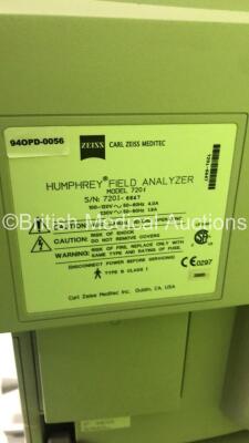 Zeiss Humphrey Field Analyzer Model 720i Rev 4.1 with Control Hand Trigger and Manual on Motorized Table with Printer (Powers Up-Crack to Trigger Casing-See Photos) * SN 720i-6647 * * Mfd 2005 * *IR352* - 8