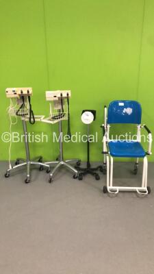 Mixed Lot Including 2 x Welch Allyn Otoscope/Ophthalmoscope Sets * No Attachments on Handpieces *,1 x Accoson BP Meter on Stand and 1 x Marsden Seated Weighing Scales * SN N/A *