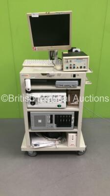 Kay Pentax Stack Trolley Including CTX Monitor,Kay Pentax Swallowing Signals Lab,Gaeltec Pressure Transducer,Pentax EPK-100p Light Source/Processor,UPS Unit,CPU and Accessories (Powers Up-Hard Drive Removed on CPU) *IR351* * SN 48449 / EB011372 / 43962 *