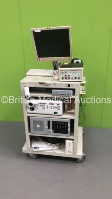 Kay Pentax Stack Trolley Including CTX Monitor,Kay Pentax Swallowing Signals Lab,Gaeltec Pressure Transducer,Pentax EPK-100p Light Source/Processor,UPS Unit,CPU and Accessories (Powers Up-Hard Drive Removed on CPU) *IR351* * SN 48449 / EB011372 / 43962 * - 7