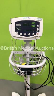 3 x Welch Allyn 53NT0 Patient Monitors on Stands with 3 x BP Hoses,2 x BP Cuffs and 3 x SpO2 Finger Sensors (All Power Up) * SN JA091607 / JA114106 * - 2