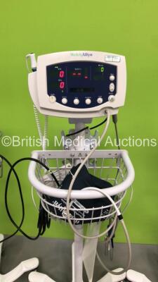 3 x Welch Allyn 53NT0 Patient Monitors on Stands with 3 x BP Hoses,2 x BP Cuffs and 3 x SpO2 Finger Sensors (All Power Up) * SN JA091607 / JA114106 * - 3