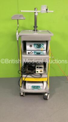 Imotech Medical Stack Trolley Including Fujinon System 4400 Light Source Unit,Fujinon System 4400 Processor HD,Fujinon Keyboard,Fujinon Balloon Controller PB-20 and Olympus HPU-20 Unit with Olympus MAJ-528 Footswitch (Powers Up) * SN IS088A466 / IV492A466