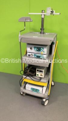 Imotech Medical Stack Trolley Including Fujinon System 4400 Light Source Unit,Fujinon System 4400 Processor HD,Fujinon Keyboard,Fujinon Balloon Controller PB-20 and Olympus HPU-20 Unit with Olympus MAJ-528 Footswitch (Powers Up) * SN IS088A466 / IV492A466 - 2