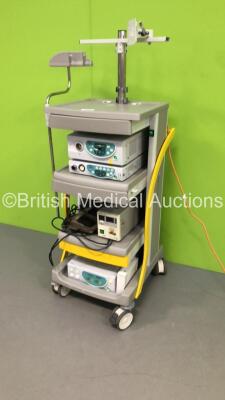 Imotech Medical Stack Trolley Including Fujinon System 4400 Light Source Unit,Fujinon System 4400 Processor HD,Fujinon Keyboard,Fujinon Balloon Controller PB-20 and Olympus HPU-20 Unit with Olympus MAJ-528 Footswitch (Powers Up) * SN IS088A466 / IV492A466 - 6