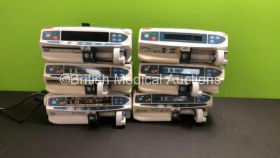 Job Lot Including 2 x Asena GS Syringe Pumps (1 x Powers Up, 1 x No Power), 1 x Alaris Asena GS Mk III Syringe Pump (Powers Up), 1 x Alaris Asena GH Mk III Syringe Pump (Powers Up), 1 x Carefusion Alaris CC Syringe Pump (Powers Up) and 1 x Cardinal Health