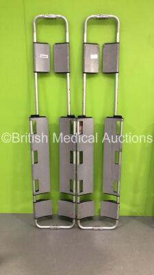 2 x Ferno Aluminium Scoop Stretchers * Missing Pins-Unable to Lower Head Support - See Photos *