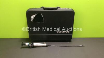 Olympus ENF-GP Nasopharyngoscope in Case - Engineer's Report : Optical System - 1 Broken Fiber, Angulation - No Fault Found, Insertion Tube - Minor Kink Present, Light Transmission - No Fault Found, Leak Check - No Fault Found *W901913*