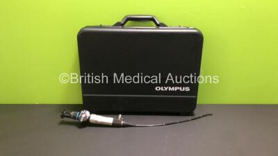 Olympus ENF-GP Nasopharyngoscope in Case - Engineer's Report : Optical System - 3 Broken Fibers, Angulation - No Fault Found, Insertion Tube - No Fault Found, Light Transmission - No Fault Found, Leak Check - No Fault Found *W901905*