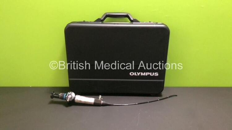 Olympus ENF-GP Nasopharyngoscope in Case - Engineer's Report : Optical System - 3 Broken Fibers, Angulation - No Fault Found, Insertion Tube - No Fault Found, Light Transmission - No Fault Found, Leak Check - No Fault Found *W901905*