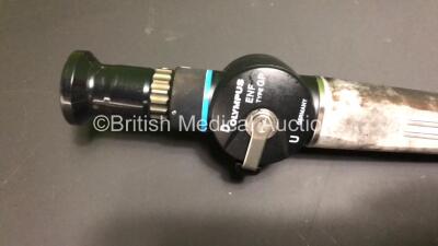 Olympus ENF-GP Nasopharyngoscope in Case - Engineer's Report : Optical System - 3 Broken Fibers, Angulation - No Fault Found, Insertion Tube - No Fault Found, Light Transmission - No Fault Found, Leak Check - No Fault Found *W901905* - 3