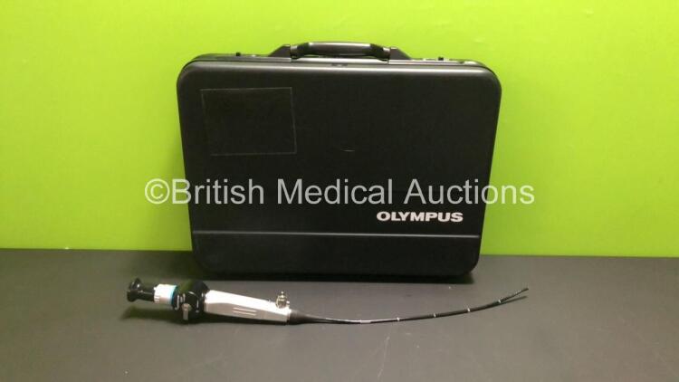 Olympus ENF-GP Nasopharyngoscope in Case - Engineer's Report : Optical System - 1 Broken Fiber, Angulation - No Fault Found, Insertion Tube - Minor Kinks and Crush Mark Present, Light Transmission - No Fault Found, Leak Check - No Fault Found *W901893*