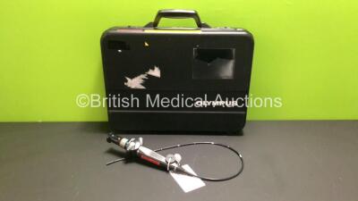 Olympus LF-GP Laryngoscope in Case - Engineer's Report : Optical System - No Fault Found, Angulation - No Fault Found, Insertion Tube - Slightly Worn, Light Transmission - No Fault Found, Channels - No Fault Found, Leak Check - No Fault Found *1413835*