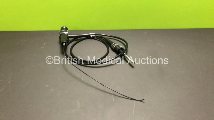 Olympus ENF-XP Pharyngoscope - Engineer's Report - Optical System - Over 40 Broken Fibers, Angulation - No Fault Found, Insertion Tube - Severely Crushed and Split, Light Transmission - Poor, Leak Check - Leak from Split *2511798*