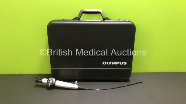 Olympus ENF-GP Nasopharyngoscope in Case - Engineer's Report : Optical System - 4 Broken Fibers and Slight Stain, Angulation - No Fault Found, Insertion Tube - No Fault Found, Light Transmission - No Fault Found, Leak Check - No Fault Found *W901878*