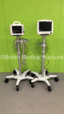 1 x GE Dash 4000 Patient Monitor with BP,SpO2,Temp/CO,NBP and ECG Options on Stand and 1 x GE Dash 3000 Patient Monitor with BP,SpO2,Temp/CO,NBP and ECG Options on Stand with 1 x BP Hose * Cracked Casing and Damage to Handle-See Photos * (Both Power Up) *