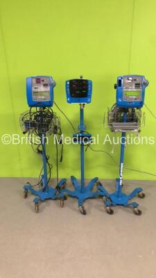 1 x GE Pro 400V2 Patient Monitor on Stand with 1 x BP Hose and 1 x SpO2 Finger Sensor,1 x GE Carescape V100 Patient Monitor on Stand and 1 x GE Pro 400 Dinamap Patient Monitor on Stand with 1 x BP Hose (All Power Up) * SN 020M1209065 / SH612150124SA / AAX