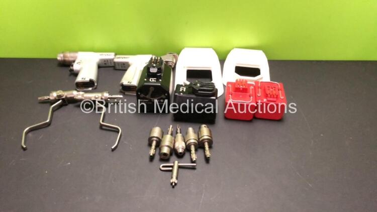 Stryker System 7 Drill Set Including 1 x Stryker System 7 7208-000-000 Sagittal Saw Handpiece, 1 x Stryker System 7 7205-000-000 Dual Trigger Rotary Handpiece, 1 x Stryker 6203-113-000 Hudson Attachment, 1 x Stryker 6203-110-000 AO Small Drill Attachment,