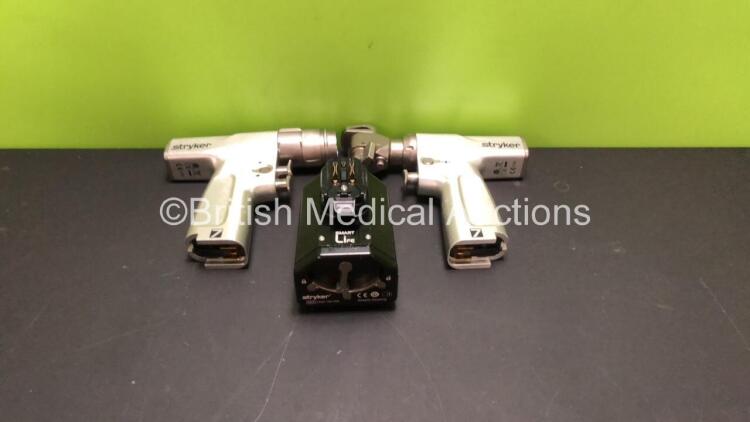 Job Lot Including 1 x Stryker System 7 7208-000-000 Sagittal Saw Handpiece, 1 x Stryker System 7 7205-000-000 Dual Trigger Rotary Handpiece and 1 x Stryker 7222-120-000 Aseptic Battery Housing