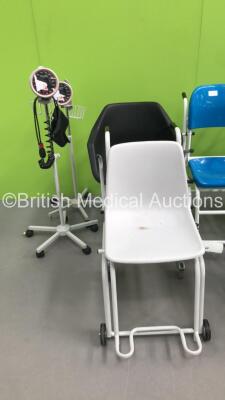 Mixed Lot Including 2 x Welch Allyn BP Meters on Stands * Missing 1 x Wheel *,1 x Weylux Seated Weighing Scales,2 x Marsden Seated Weighing Scales * 1 x Damaged Monitor *, 1 x SECA Seated Weighing Scales and 1 x Manual Wheelchair - 3