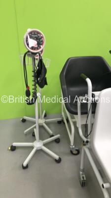 Mixed Lot Including 2 x Welch Allyn BP Meters on Stands * Missing 1 x Wheel *,1 x Weylux Seated Weighing Scales,2 x Marsden Seated Weighing Scales * 1 x Damaged Monitor *, 1 x SECA Seated Weighing Scales and 1 x Manual Wheelchair - 4