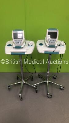 2 x BladderScan BVI 9400 Bladder Scanners on Stands with 2 x Probes and 1 x Battery (1 x No Power-Suspected Flat Battery, 1 x No Battery)