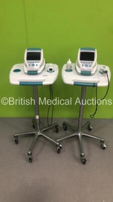 2 x BladderScan BVI 9400 Bladder Scanners on Stands with 2 x Probes (Unable to Test Due to No Batteries-1 x Damaged Probe-See Photos)