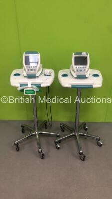 2 x BladderScan BVI 9400 Bladder Scanners on Stands with 1 x Probe (Unable to Test Due to No Batteries-1 x Damaged Probe-See Photos)