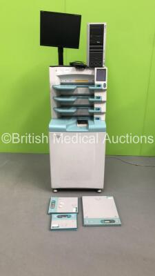 Philips PCR Eleva Corado CR Reader Model CR-IR 362 with Fujifilm FCR XG5000 Software Version v2.5 with 6 x Assorted Fujifilm X-Ray Cassettes,Monitor,Keyboard and CPU (Powers Up-Hard Drive Removed on CPU) * SN 67023479 * * Mfd Oct 2006 *