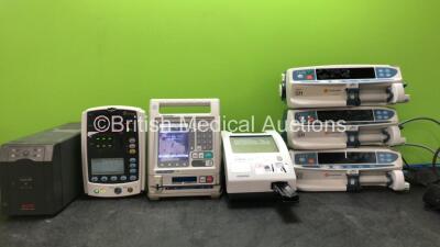 Mixed Lot Including 1 x Smart SC 620 UPS Unit (Powers Up) 1 x Mindray VS-800 Patient Monitor (Powers Up with Damaged Light-See Photo) 1 x Baxter Colleague CXE Pump (Powers Up) Siemens Clinitek Status Analyzer with 1 x AC Power Supply (Powers Up with Missi