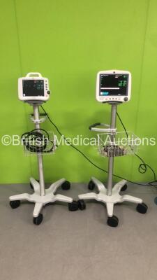 1 x GE Dash 4000 Patient Monitor on Stand with BP.SpO2,Temp/CO,CO2,NBP and ECG Options,1 x BP Hose,1 x BP Cuff and 1 x GE Dash 3000 Patient Monitor on Stand with SpO2,Temp/CO,NBP and ECG Options on Stand with 1 x BP Hose (Both Power Up)