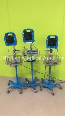 3 x GE ProCare Patient Monitors on Stands with 3 x SpO2 Finger Sensors (All No Power)