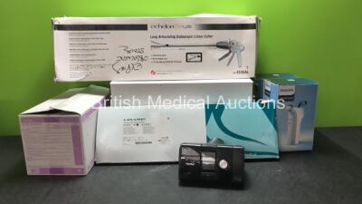 Mixed Lot Including 30 x Flocare 800 Pack Sets, 1 x Ref EC45AL Long Articulating Endoscopic Linear Cutters, 1 x Voyant Ref EB015 Maryland Fusion Device 2 x Philips Vita Breath Units and 1 x ResMed Airsense 10 Elite CPAP Unit