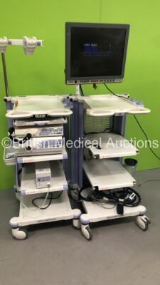 2 x Olympus Stack Trolleys with Olympus OEV191H Monitor, Olympus ECS-260 Connector Cable, Olympus MAJ-1154 Pigtail Connector, Olympus Evis Lucera CV-260SL Digital Processor, Olympus Evis Lucera CLV-260SL Light Source and Olympus UCR Co2 Insufflator (Power - 2