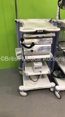 2 x Olympus Stack Trolleys with Olympus OEV191H Monitor, Olympus ECS-260 Connector Cable, Olympus MAJ-1154 Pigtail Connector, Olympus Evis Lucera CV-260SL Digital Processor, Olympus Evis Lucera CLV-260SL Light Source and Olympus UCR Co2 Insufflator (Power - 5