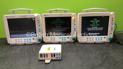 Job Lot Including 3 x Datex Ohmeda B30 Patient Monitors with 1 x GE Type E-PSMP-00 Module Including ECG, SpO2, T1, T2, P1, P2 and NIBP Options (All Power Up)