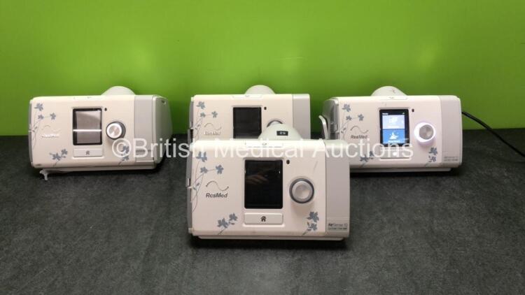 4 x ResMed Airsense 10 Autoset For Her CPAP Units with 1 x AC Power Supply (All Power Up, 2 with Missing Covers-See Photos) *SN 22171130435, 22191213085, 22171205589, 22191677321*